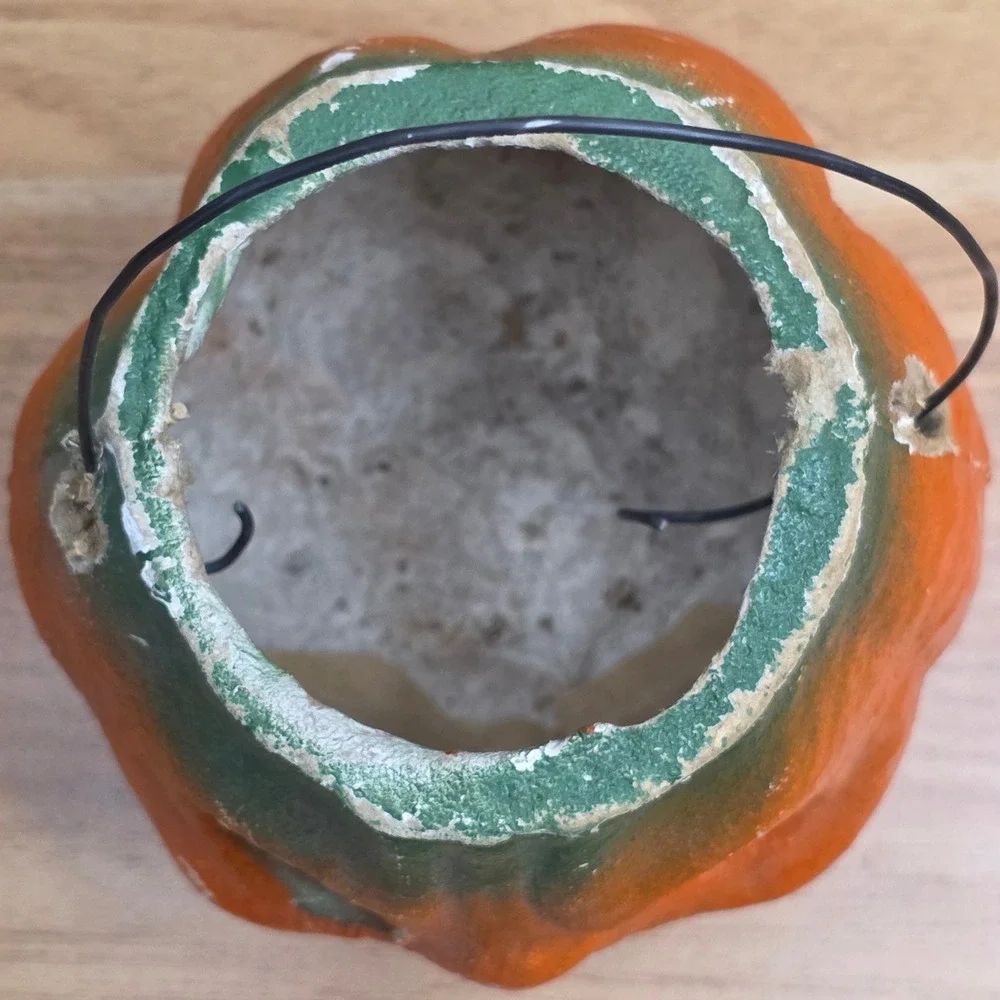 All-Original Antique Vintage Halloween Paper Mache Pulp Jack o' Lantern, 30s-40s